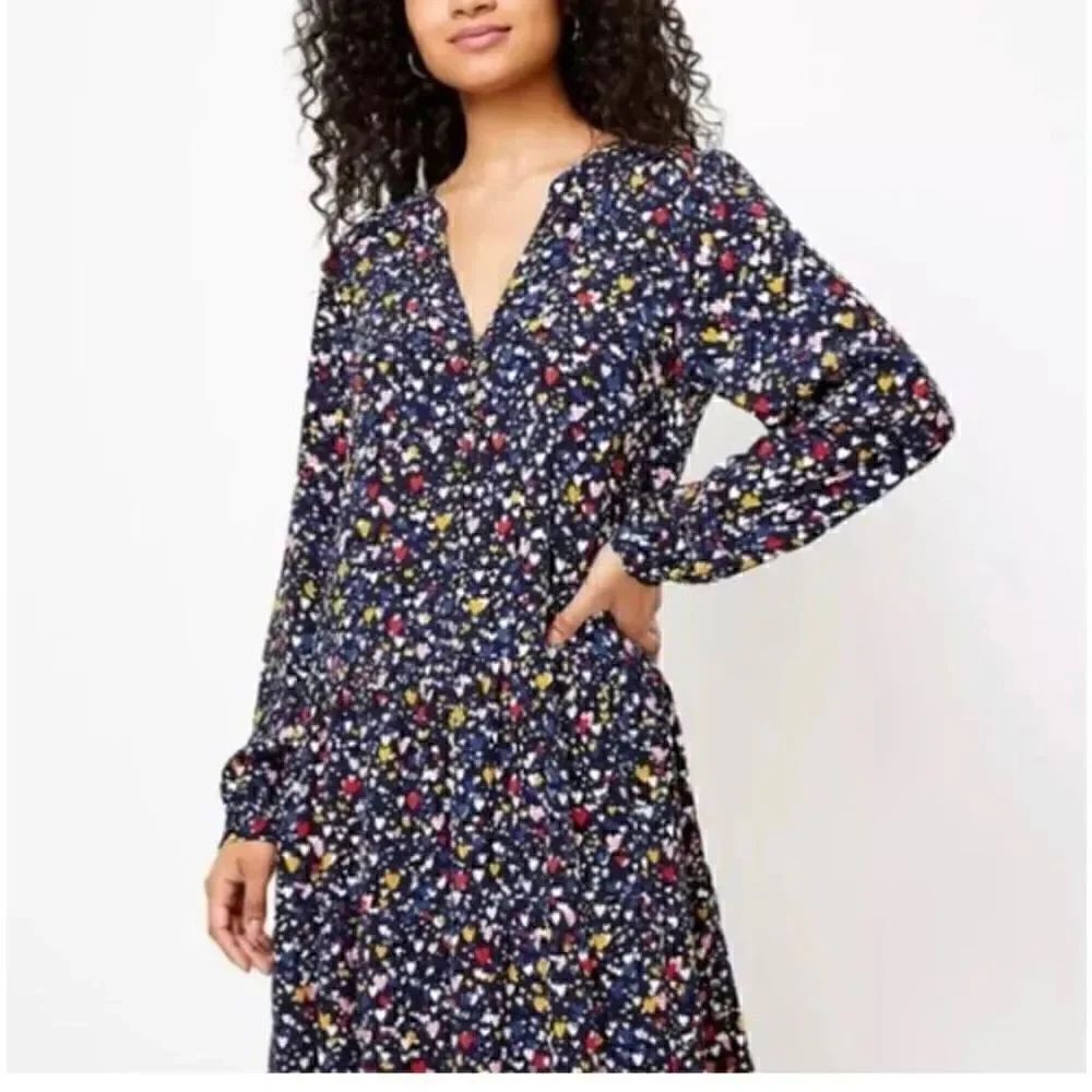 Loft xs heart printed long sleeve midi dress